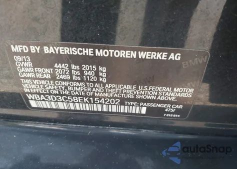 2014 BMW 328D from USA, damaged, VIN WBA3D3C58EK154202